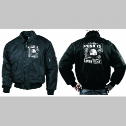 Punk is Protest čierna zimná letecká bunda BOMBER Winter Jacket s límcom, typ CWU z pevného materiálu s masívnym zipsom na zapínanie 100% nylón